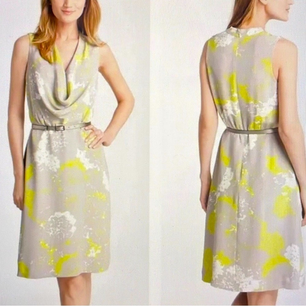 Classiques Entier silk dress, size 6, silver gray and lime yellow-green